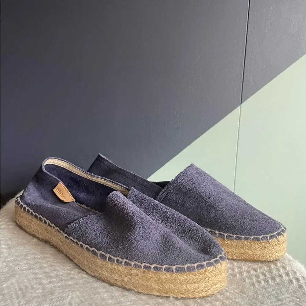 Mint & Rose $220 blue suede handmade espadrilles, Size EU 37 (US 6.5-7), VGUC